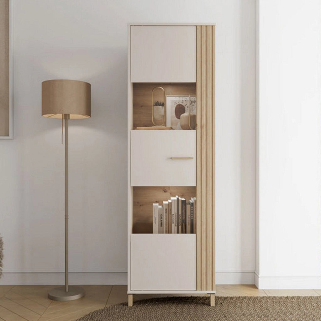 Mobile Espositore Mondaino, Vetrina 4 Ripiani, 59.5x40x192.5h cm Marrone Rovere Nodi