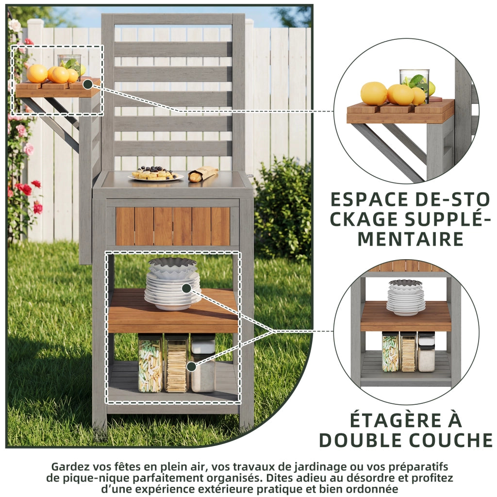 Mobile contenitore da esterno con doppio ripiano e piano in acciaio inox per giardino terrazza e balcone