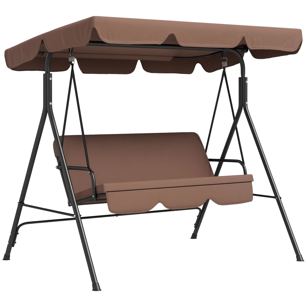 Dondolo da Giardino 3 Posti con Tettuccio e Cuscini ¨C zephmum ¨C Marrone e Nero 172x110x153 cm