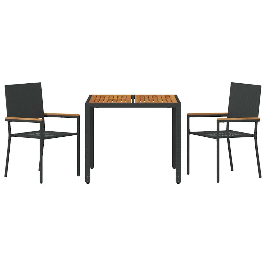 Set da Pranzo per Giardino 3 pcs Nero polyrattan 3365402