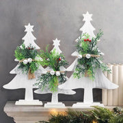 Mini tafel albero di Natale in legno bianco con campane per decorazioni natalizie - Set da 3 pezzi