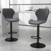 Set 2 Sgabelli da Bar ad Altezza Regolabile con Seduta Ergonomica e Poggiapiedi, Sgabelli Alti in Effetto Velluto e Metallo, 47x51.5x92-114 cm, Grigio