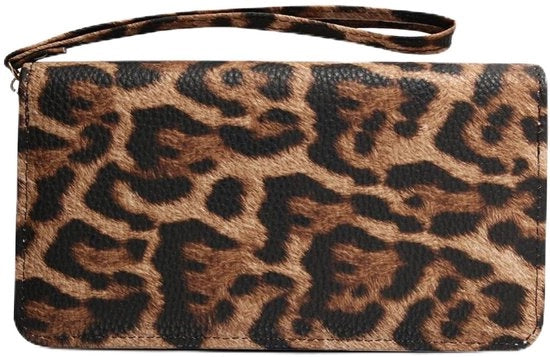 Portafoglio per donne a scacchi di leopardo - Grande portafoglio - Chiusura a cerniera - Molte tasche - Stile - PVC 19,5 x 10,5 x 2,5 cm - Portafoglio per donna