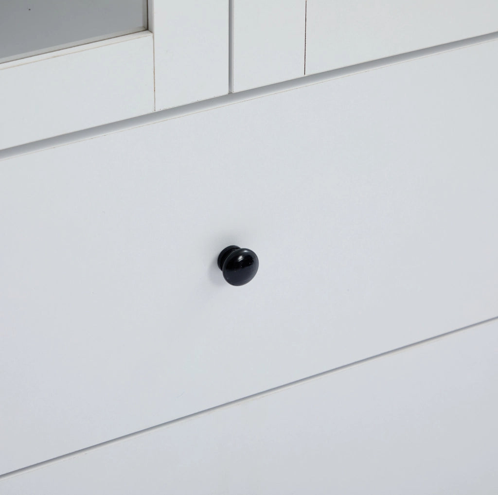 Vetrina moderna LED bianca opaca 165 cm con 2 cassetti; ripiani regolabili e ante in vetro