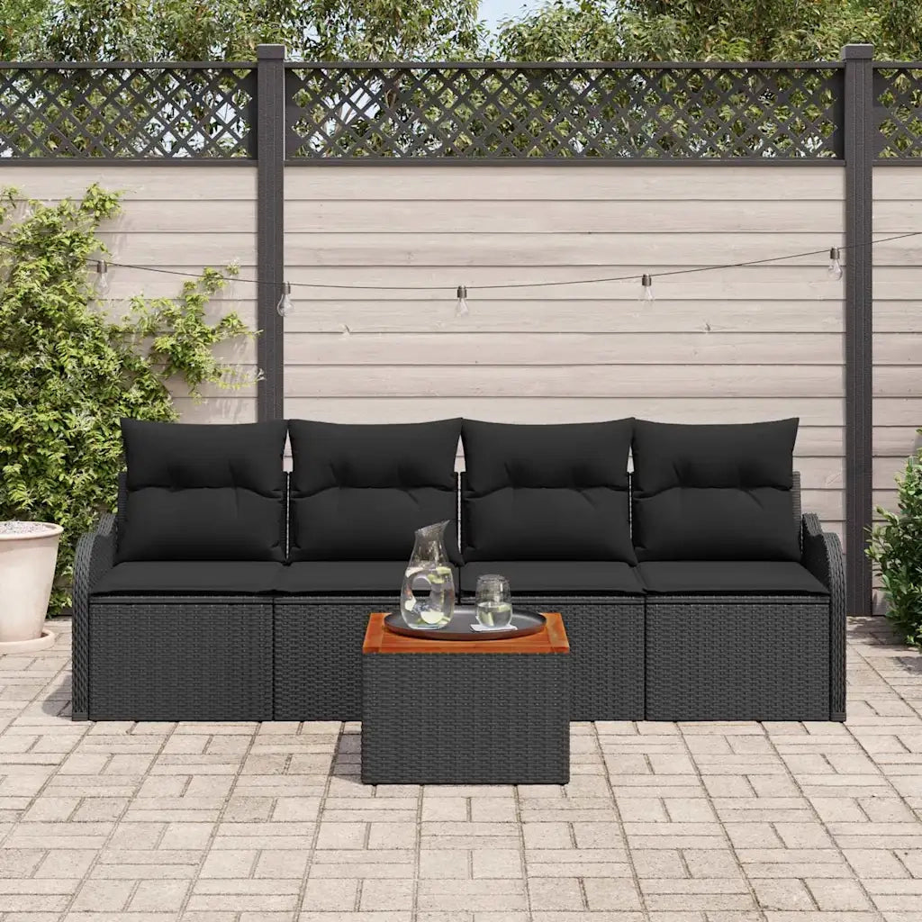 Set Divano da Giardino con archiviazione 5 pcs Nero polyrattan