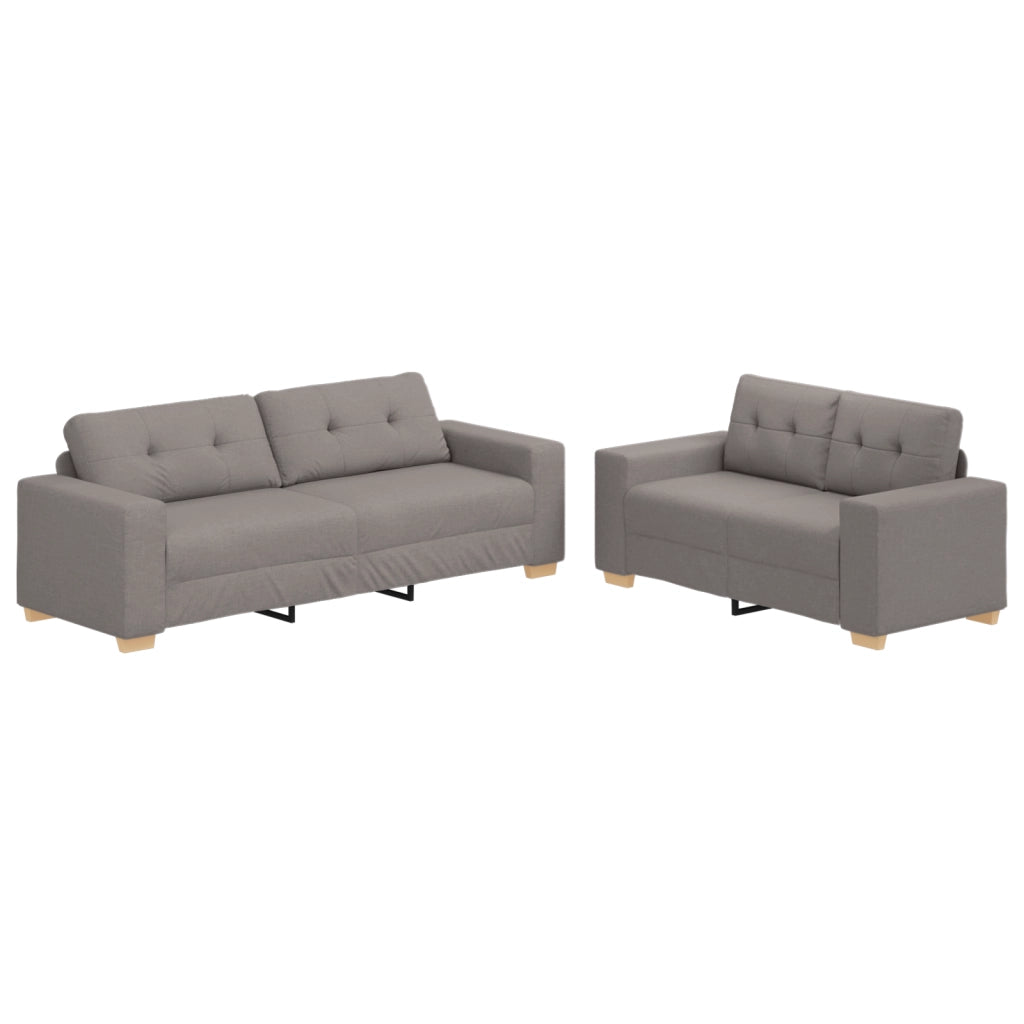 Set Divano a 2 Pezzi con Cuscini in Tessuto Taupe