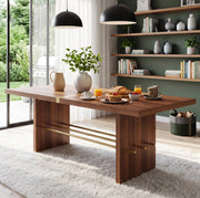Tavolo da pranzo 180x75 cm per 6-8 persone; in MDF effetto noce con dettagli oro