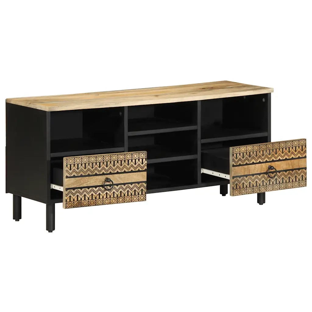 Mobile Porta TV Nero 100x33,5x46 cm Legno Massello Mango Grezzo 4018646