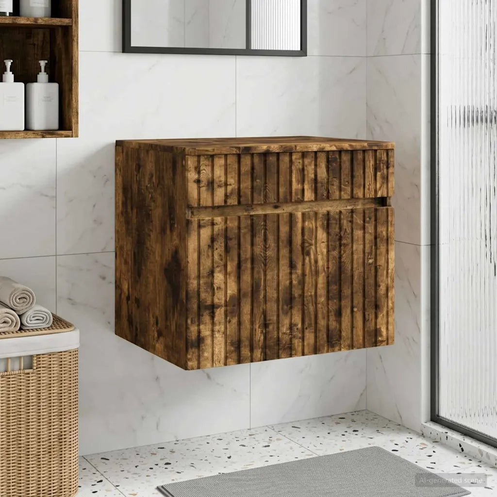 Mobiletto da Bagno a Muro Rovere Fumo 59 x 44,5 x 50 cm 890637