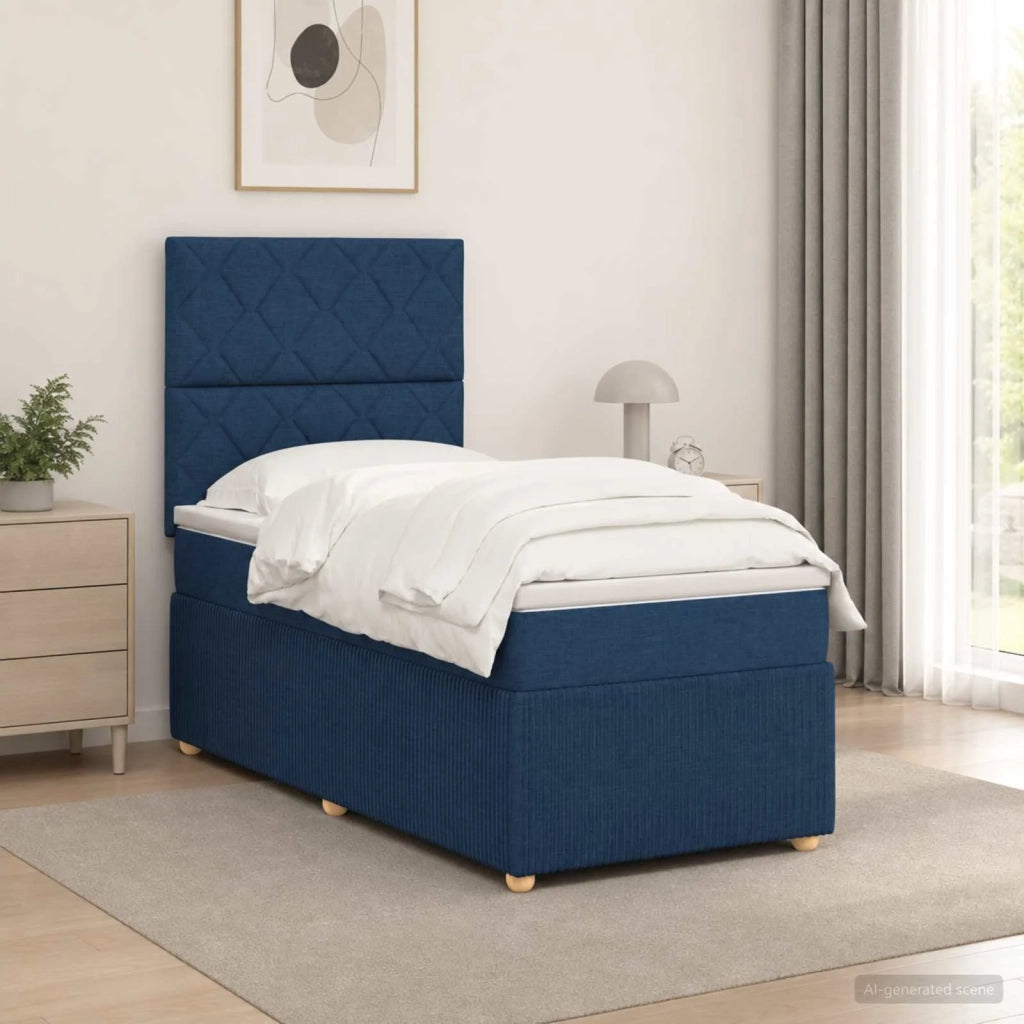 Letto Box Spring LED con Materasso Blu 100 x 200 cm Tessuto 3455803