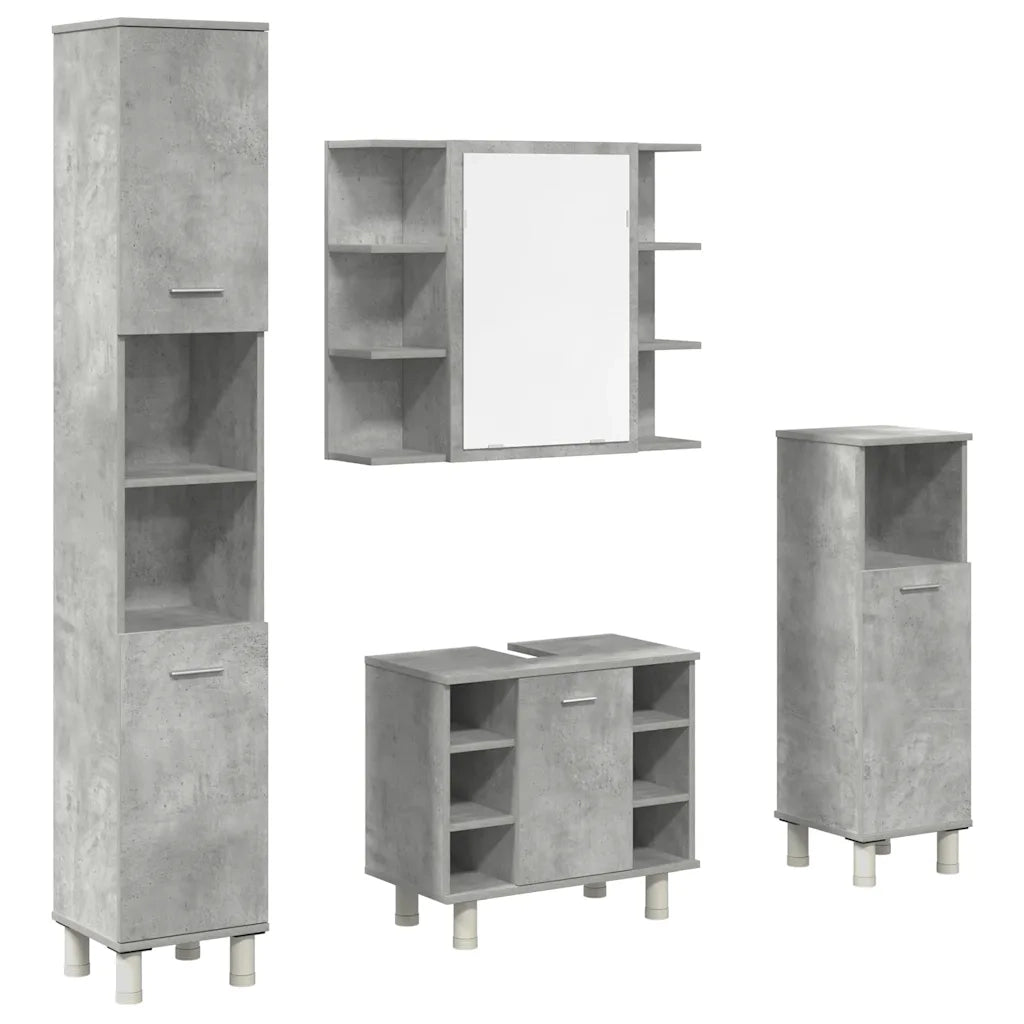 Set Mobili da Bagno 4 pz Grigio Cemento in Legno Multistrato