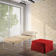 Pouf letto rosso che diventa comodo materassino alto 10 per ospiti inattesi. Cubo letto, materassino con rete apribile con dimensione 76x210 x 10 di altezza