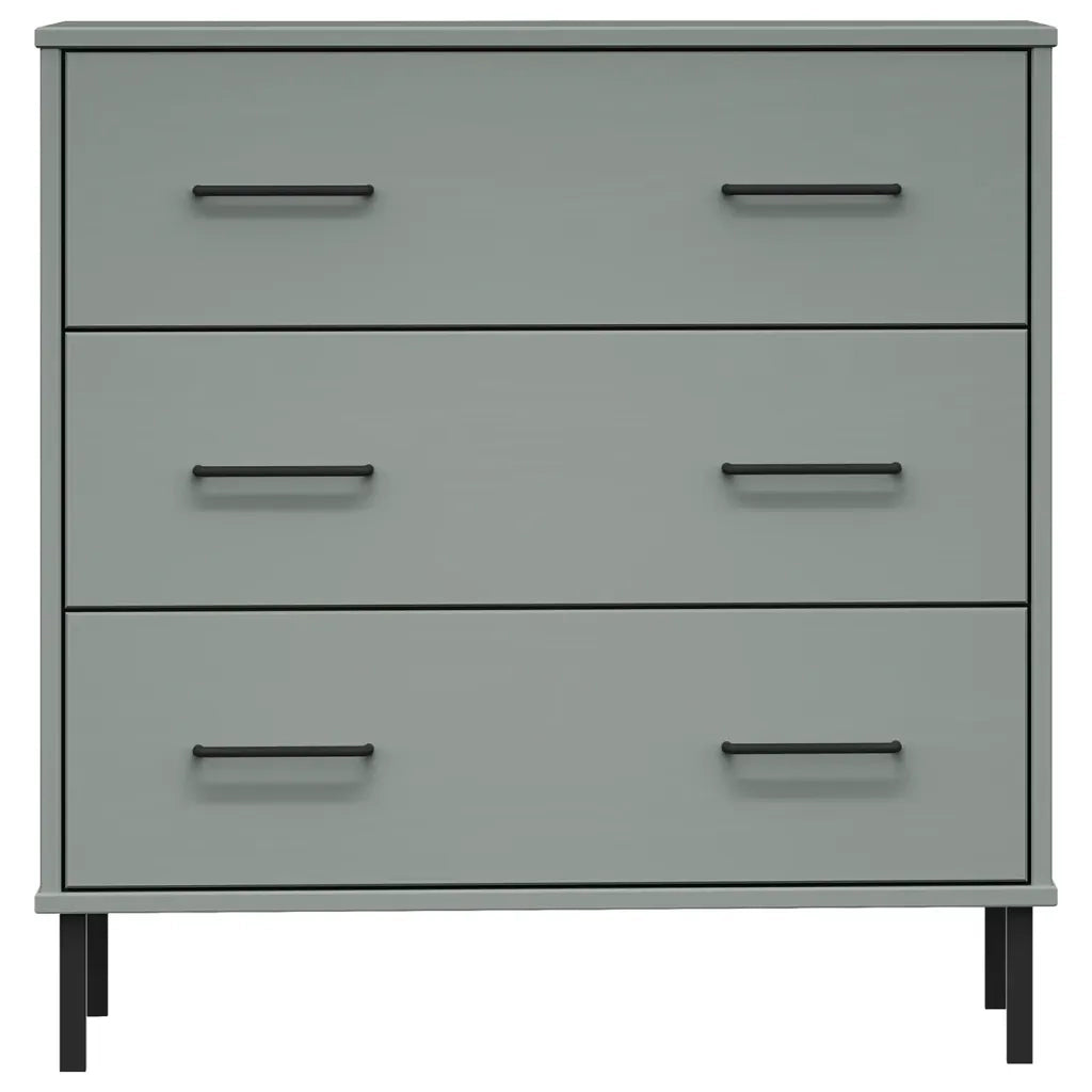 Credenza con 3 Cassetti Grigio 77x40x79,5cm Legno Massello OSLO 350980
