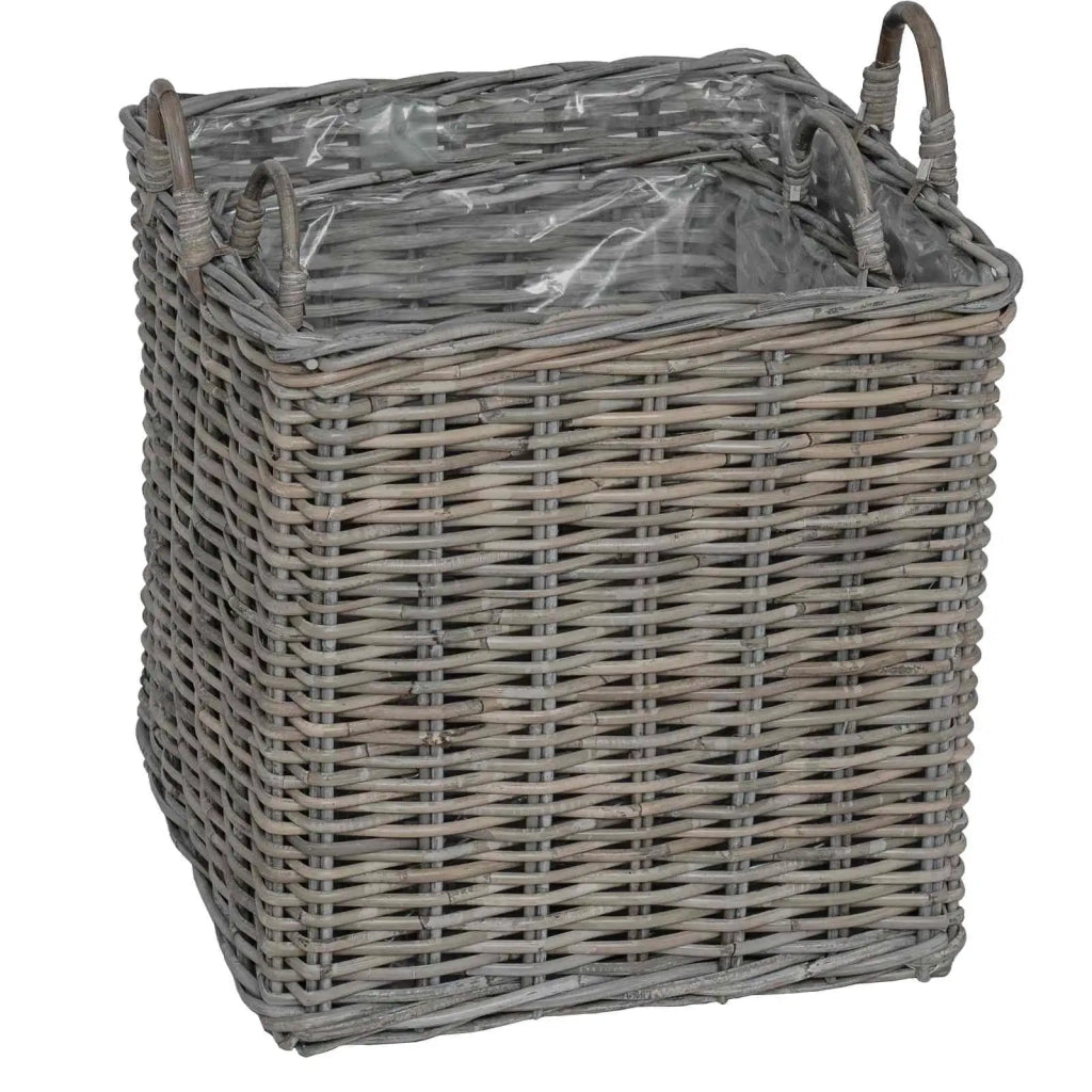 Cestino per Piante con archiviazione 2 pcs Grigio Rattan Lacak