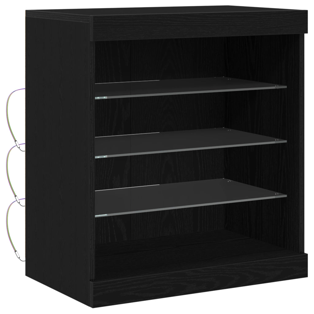 Sideboard con luci LED in rovere nero 60,5x37x67 cm