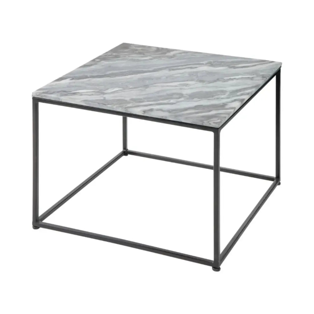 Tavolino VORTEX 50 cm in marmo grigio lucido con struttura in metallo nero