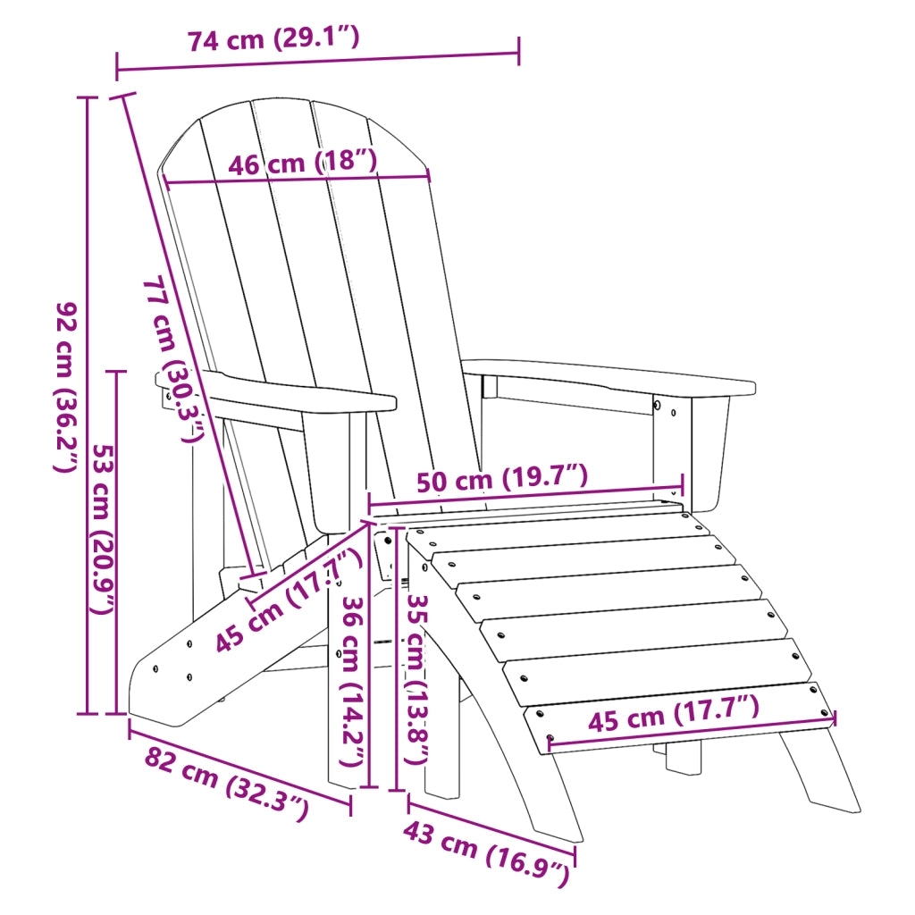 Sedia Adirondack con Poggiapiedi Grigio Chiaro HDPE