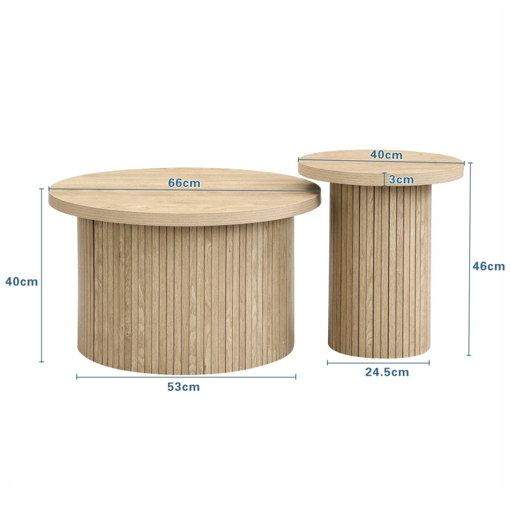 Set di 2 tavolini rotondi in MDF effetto legno naturale