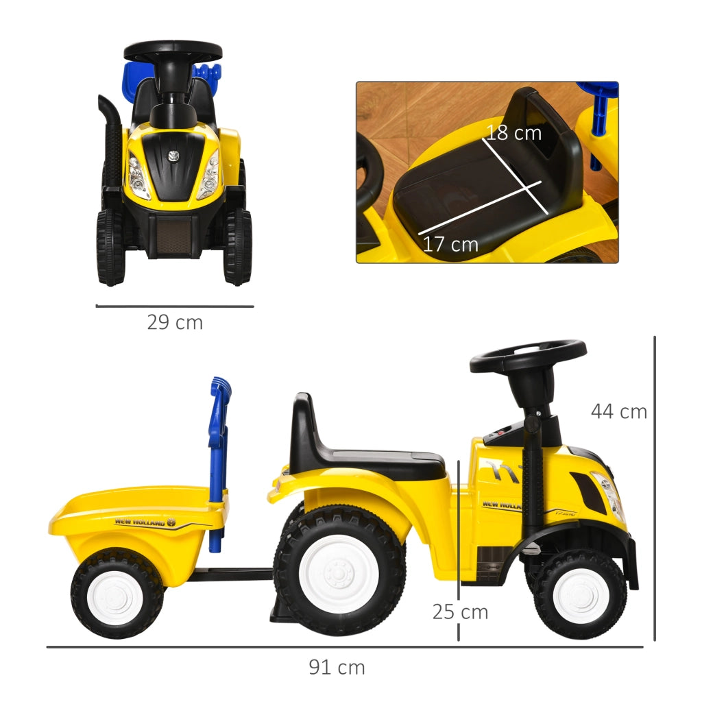 Trattore Giocattolo Cavalcabile con Rimorchio per Bambini ¨C zephmum ¨C Giallo 91x29x44cm