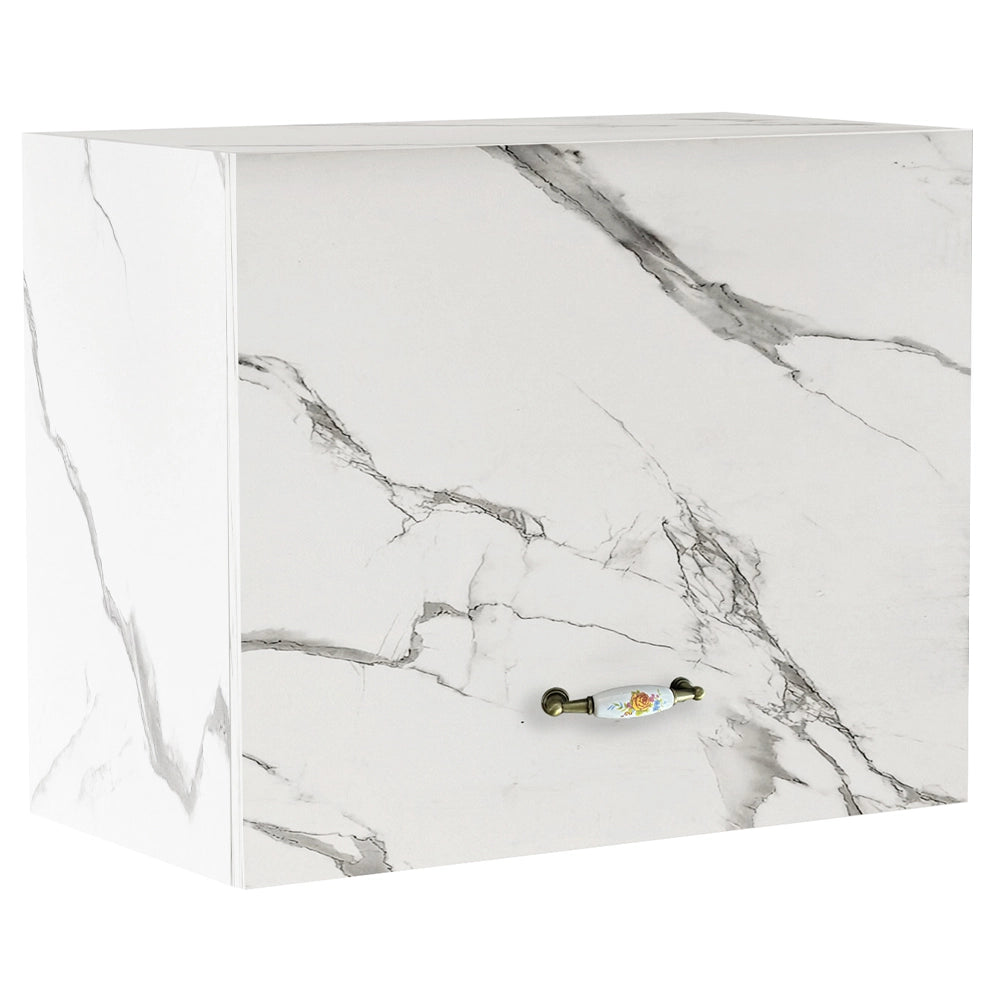 Pensile Cucina con Anta a Ribalta 60x32x49 cm in Legno Bianco Effetto Marmo