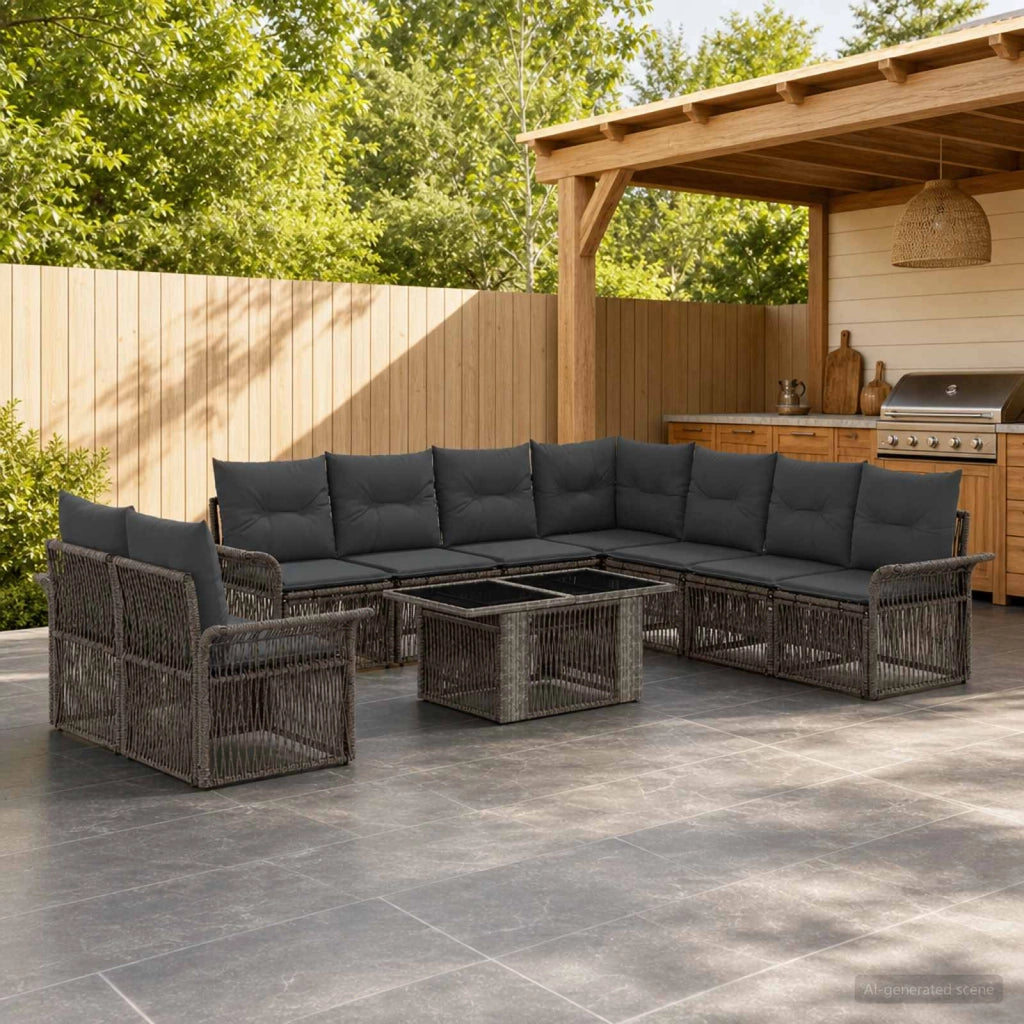 Set Divano da Giardino 10 pz Grigio e Grigio Scuro polyrattan 3436658