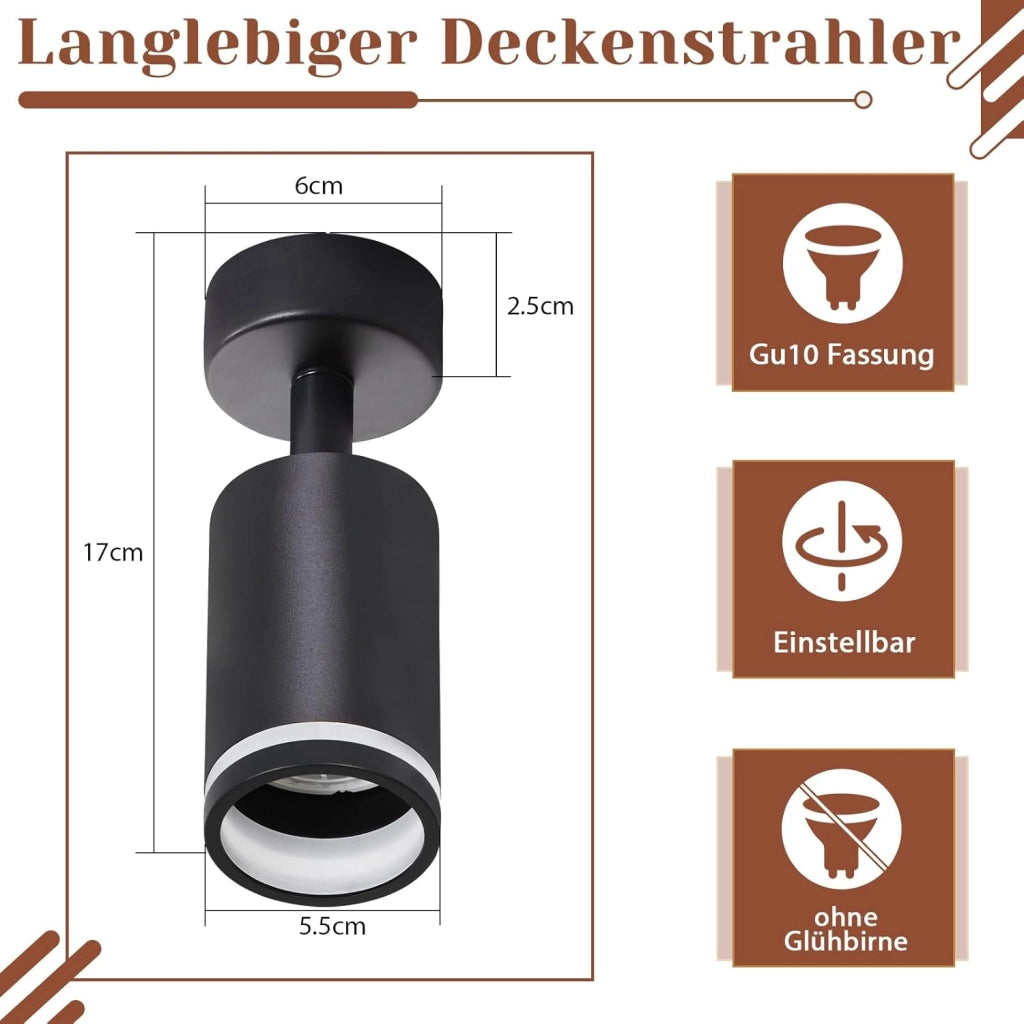 ZMH Faretto da soffitto Nero 1 Lampada Moderno GU10 Orientabile per Interni per Corridoio Soggiorno Senza Lampadina