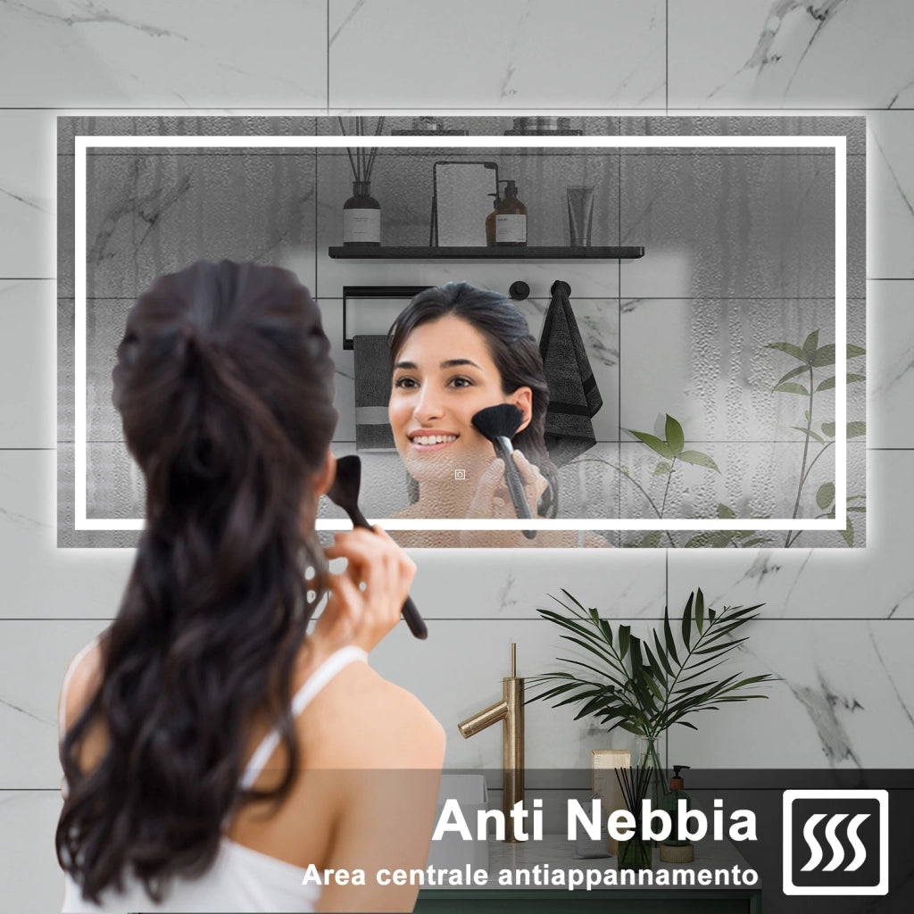 AICA Specchio da bagno  70 x 50 cm, dimmerabile, interruttore touch, Funzione Memoria, antiappannamento, 3 colori