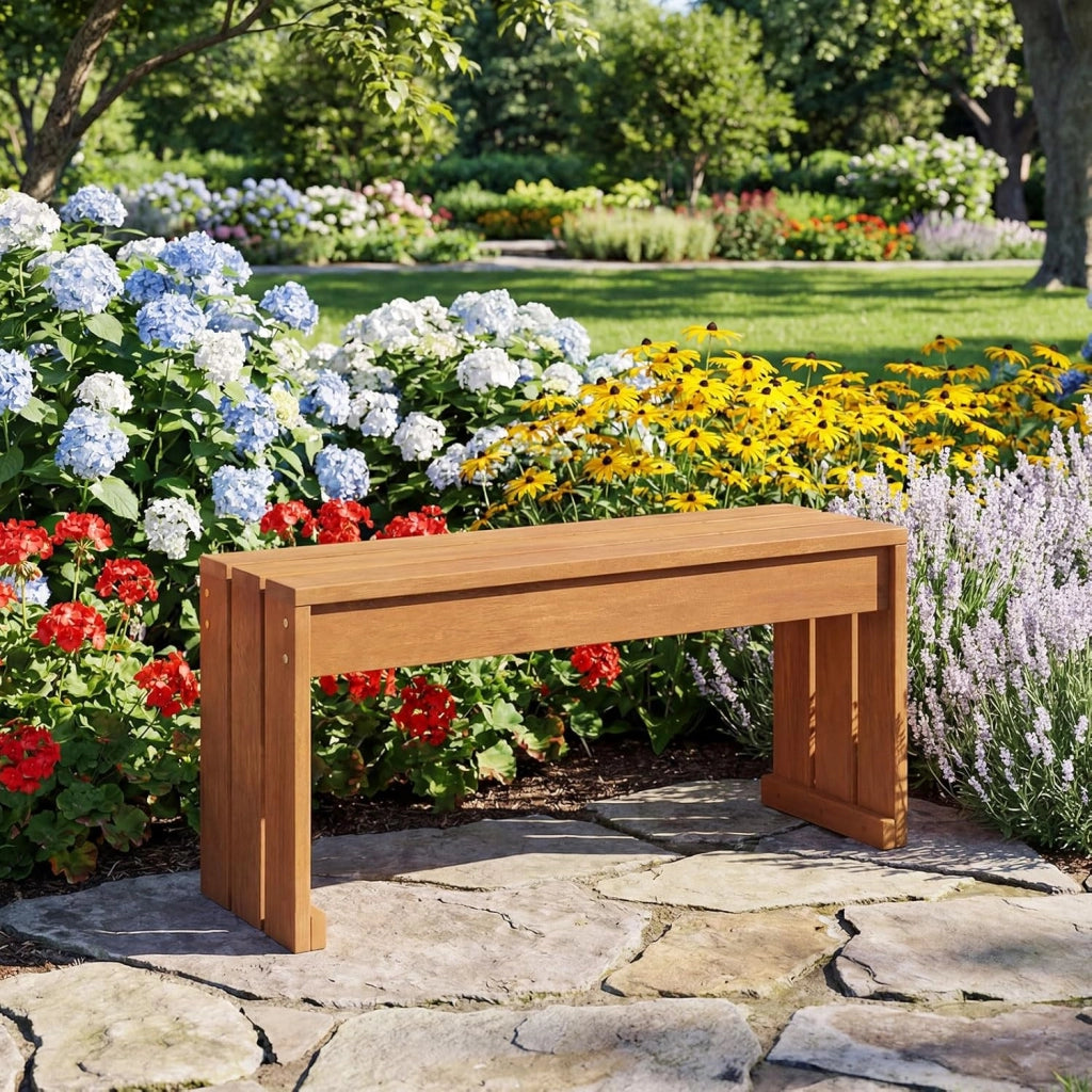 Panchina da Esterno con Seduta a Doghe per 2 Persone, Portata 200 kg, Panca da Giardino con Solida Struttura in Legno Massello, Panca per Ingresso, Giardino e Gazebo, 90 x 30 x 44 cm