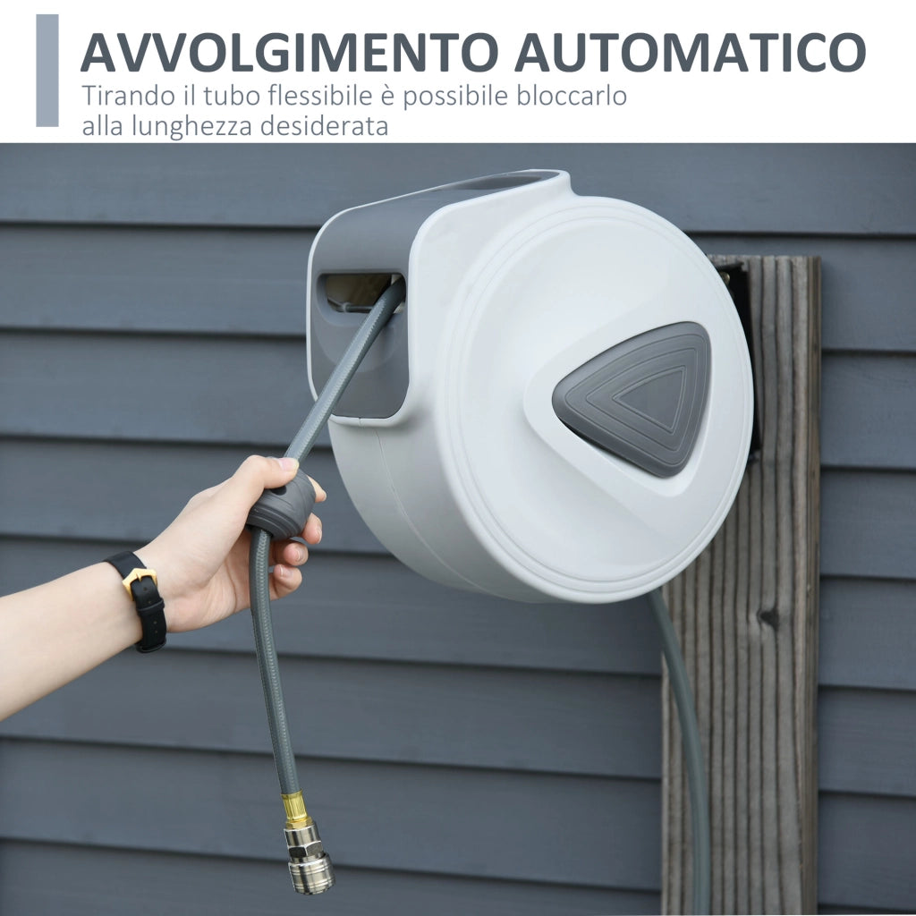 EasyComfort Avvolgitubo Automatico 20m + 194cm con Attacco Φ1/4'', Montaggio a Parete e Ruotabile di 180°, Grigio