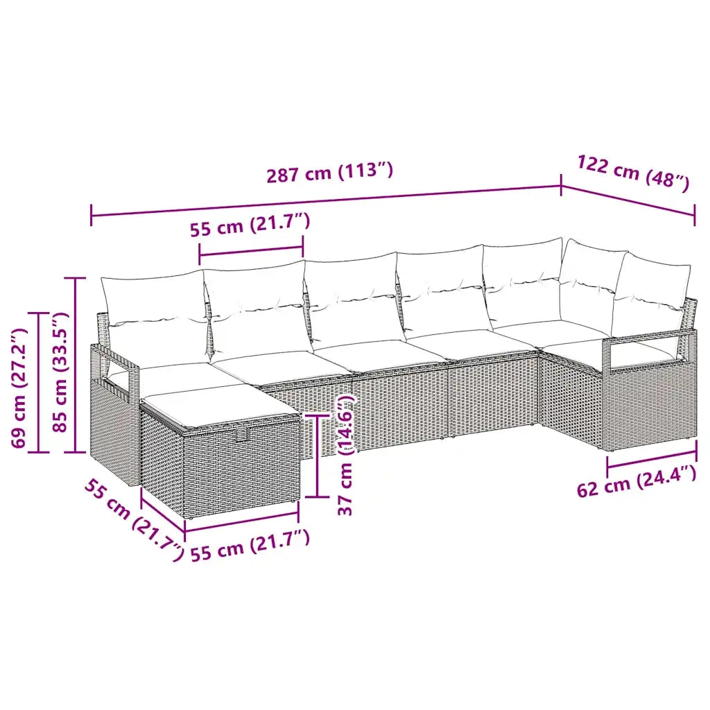 Set di divani con cuscino 7 pcs Grigio chiaro polyrattan 3359201