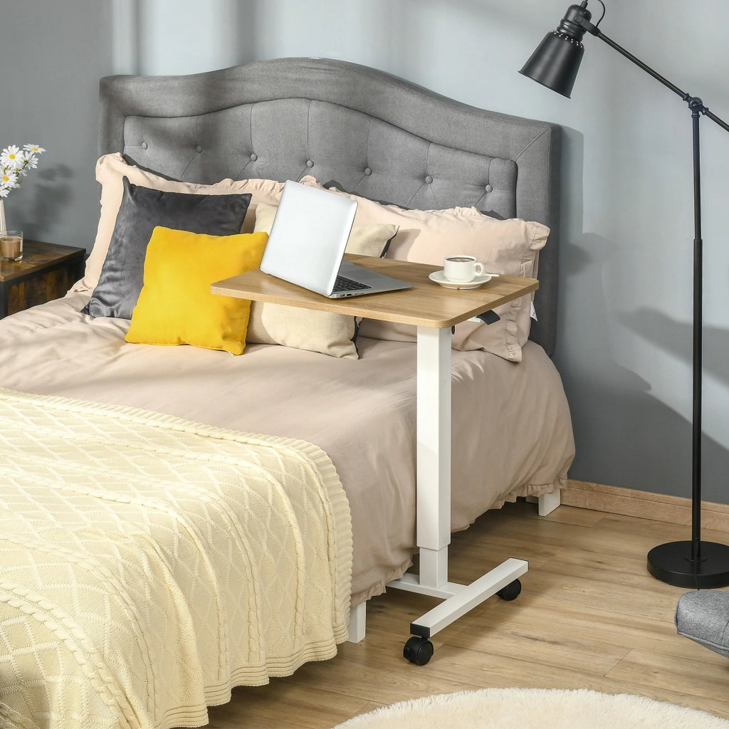 Scrivania regolabile in altezza con ruote ¨C Zephmum ¨C Naturale + Bianco 65x48x70-110 cm