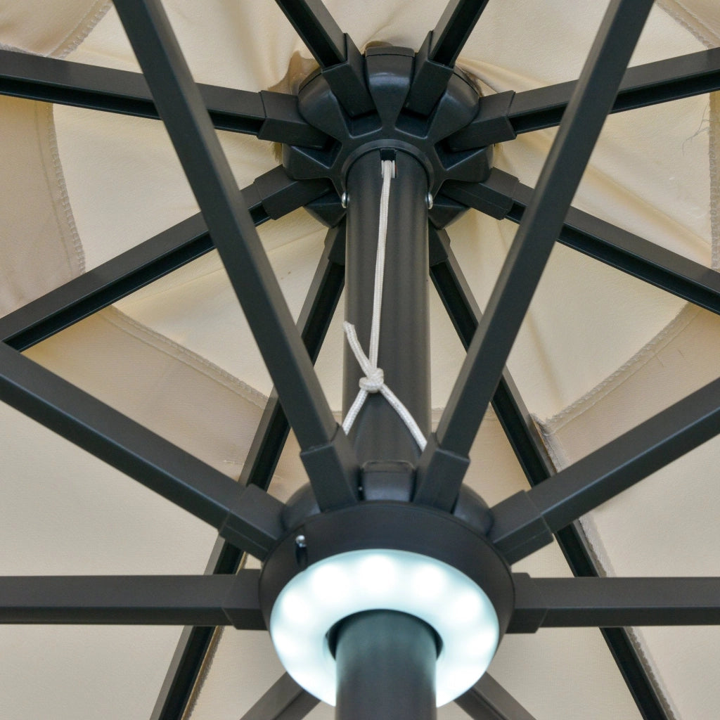 Ombrellone da Giardino con Luci LED a Pannello Solare Ø2,66m in Metallo e Poliestere Bianco Crema