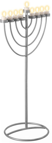 Menorah di Chanoeka con 9 braccia, grande, metallo, alluminio, colore argento