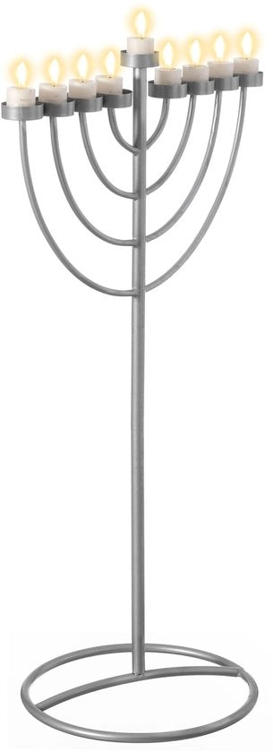Menorah di Chanoeka con 9 braccia, grande, metallo, alluminio, colore argento