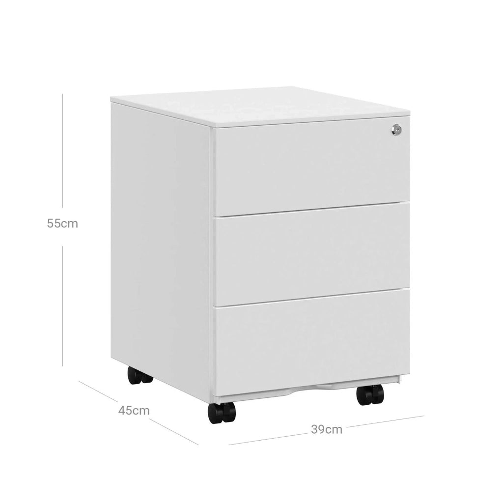 Mobiletto per ufficio in metallo con serratura 3 cassetti per documenti e cancelleria preassemblato per l'ufficio domestico 39 x 45 x 55 cm (L x P x A) bianco 12_0003687