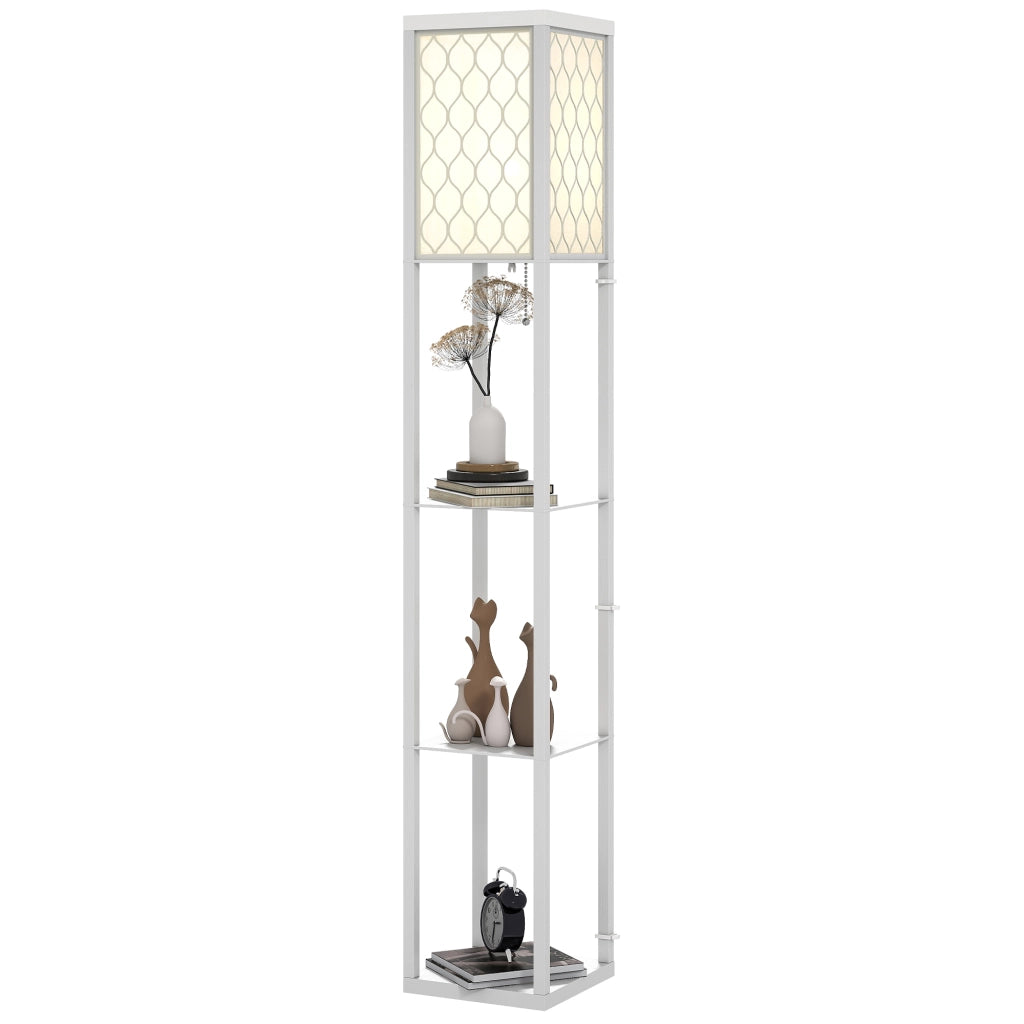 Lampada da Terra 2 in 1 con 3 Ripiani ¨C zephmum ¨C 26x26x160 cm, Bianco