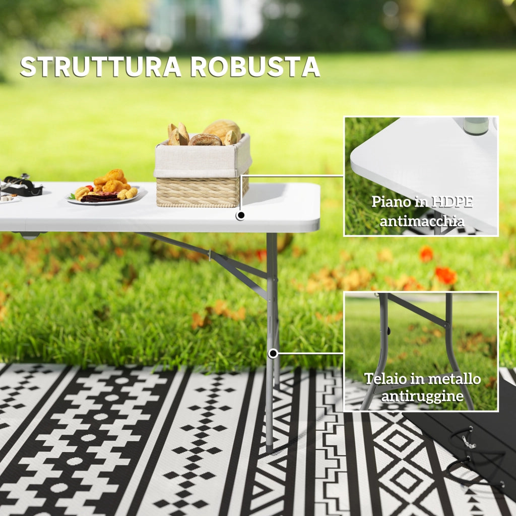 Tavolo da Giardino Pieghevole 180x74x74 cm con Maniglia in Acciaio e Plastica Bianco
