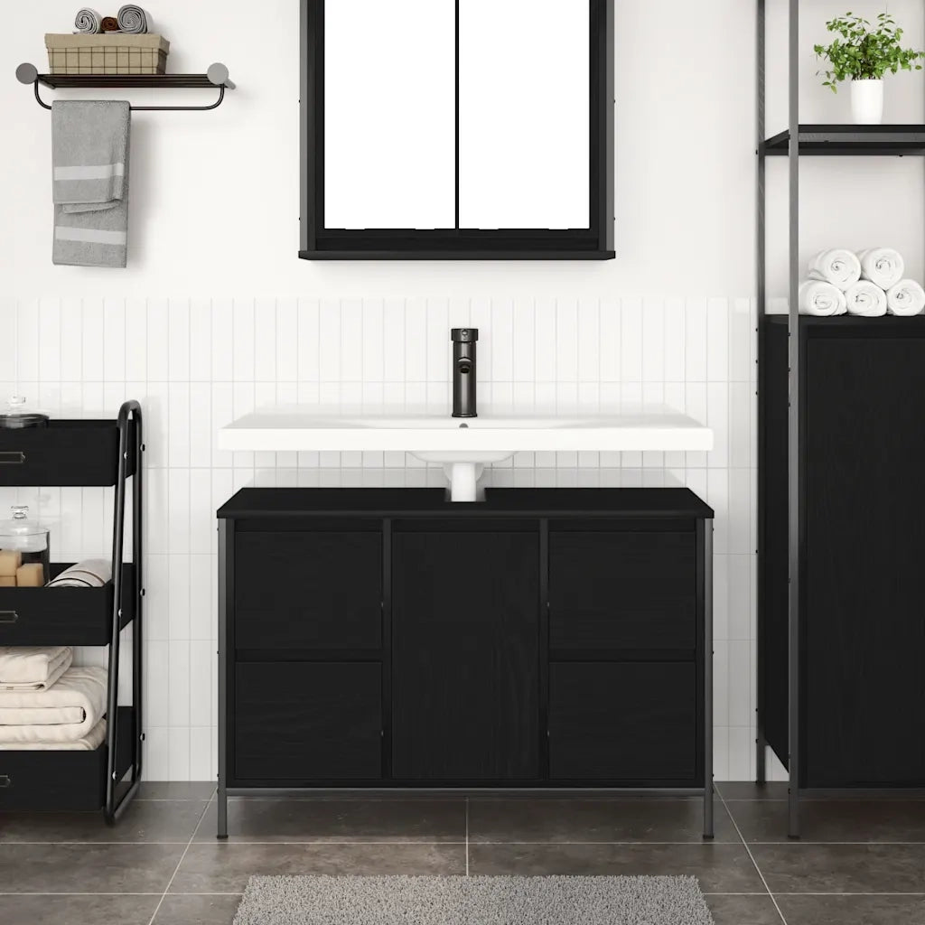 Mobile Lavabo con Cassetti-Armadietto da bagno Rovere Nero 90x34,5x60 cm