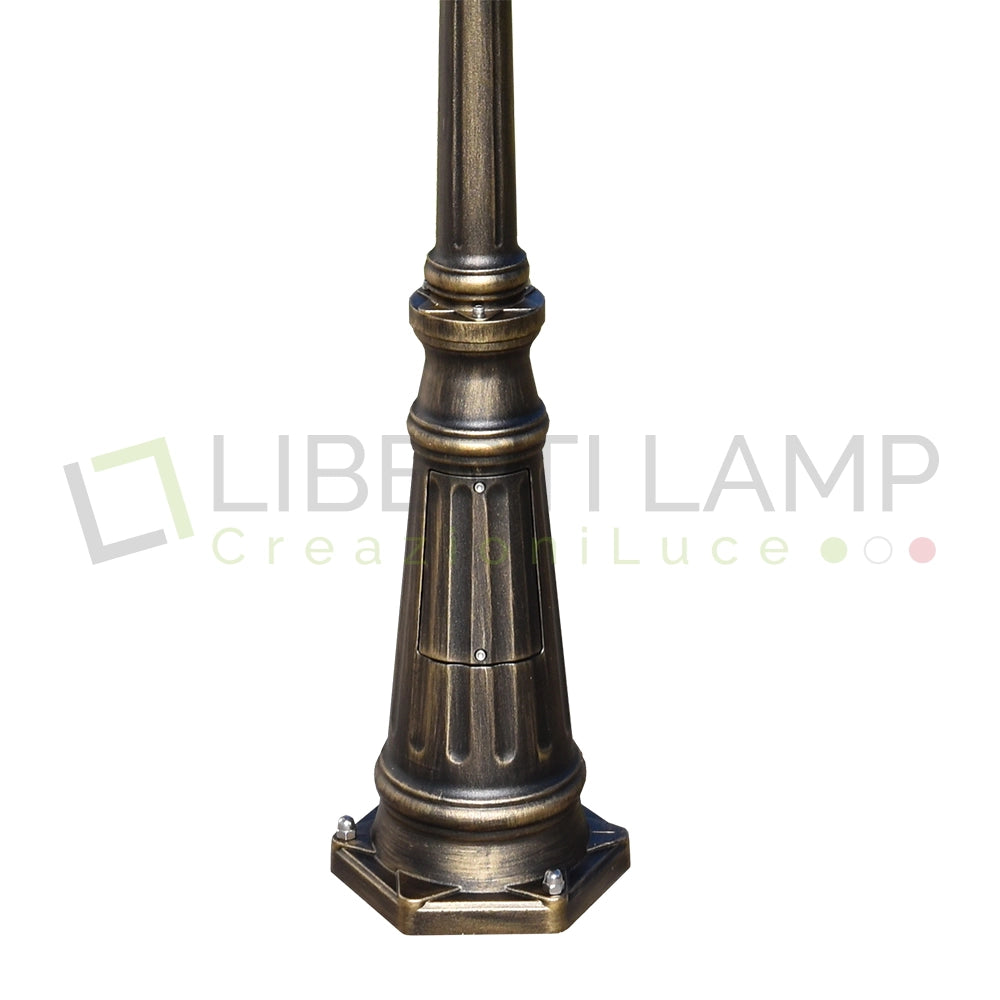 ENEA Lampione a 3 luci h.212 in Alluminio per Esterno Vialetto Giardino NERO-ORO