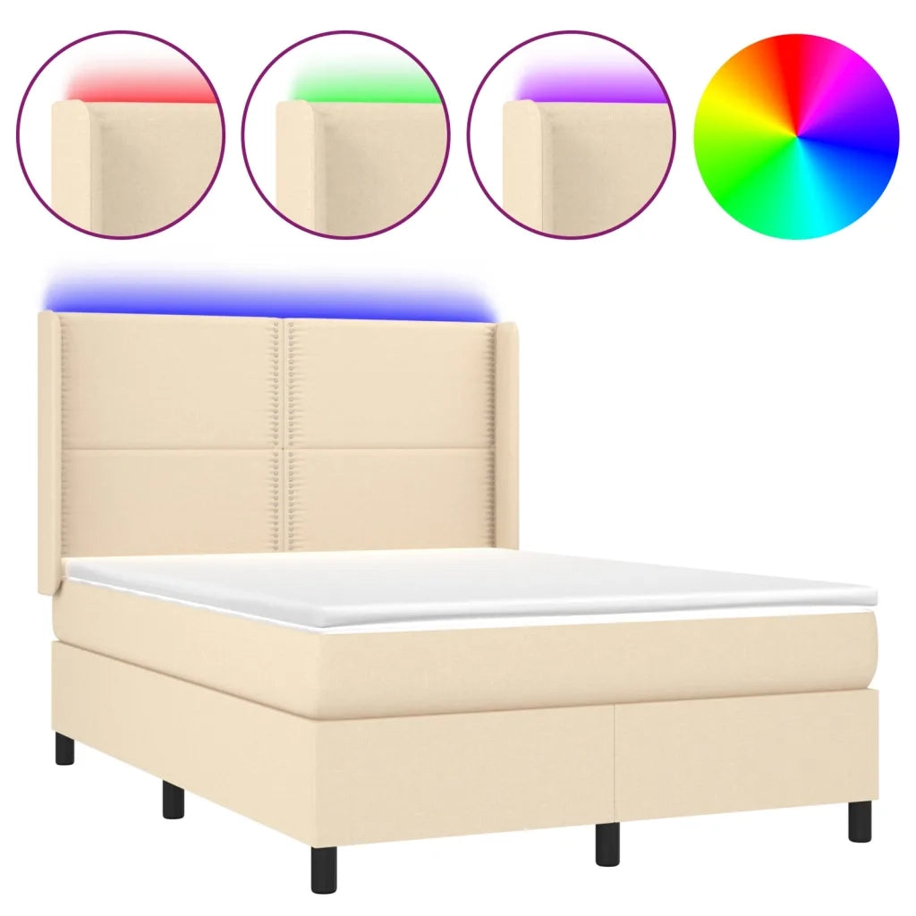 Letto a Molle con Materasso e LED Crema 140x190 cm in Tessuto 3138234