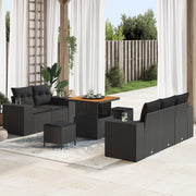 Set Divani da Giardino 8 Pezzi con Cuscini Rattan Nero Acacia