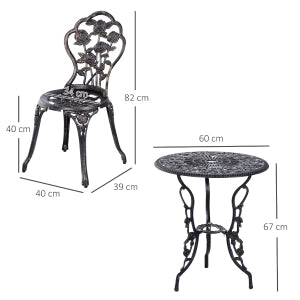 OKWISHSet Bistrot da Giardino 3 Pezzi con Tavolo e 2 Sedie, Foro per Ombrellone, Metallo Bronzo