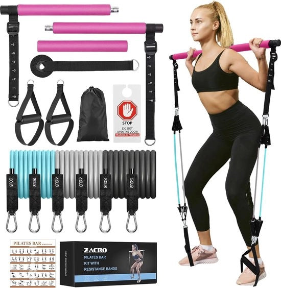 Pilates-stang con cavi di resistenza, cinture di resistenza, cavo di resistenza, pilates-stang con cintura regolabile, cardano, pedana, cavi di resistenza per allenamento del corpo intero