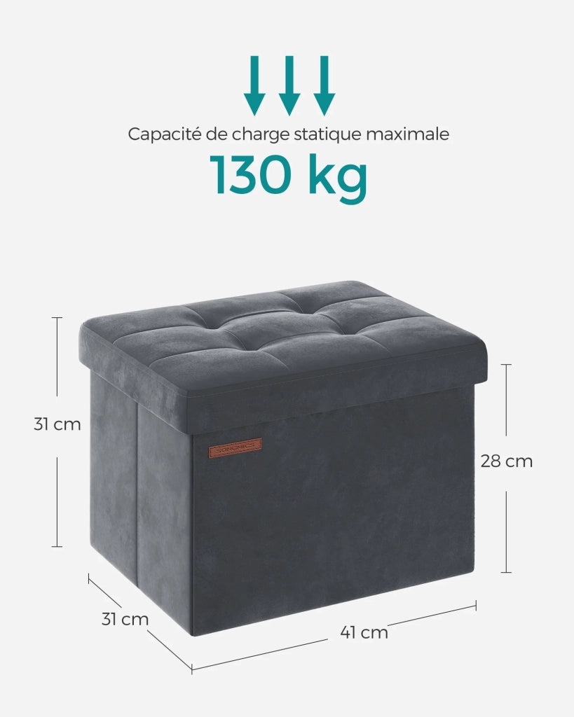 Panca/contenitore pieghevole in velluto con poggiapiedi e coperchio 31 x 41 x 31 cm capacità di carico 130 kg per ingresso/soggiorno grigio 12_0004136