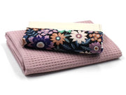 Set di stoffa wafel piqué + set di tessuti in cotone con stoffa wafel color coordinato 100% cotone Tex Standard 100 (Flower Black Set17)