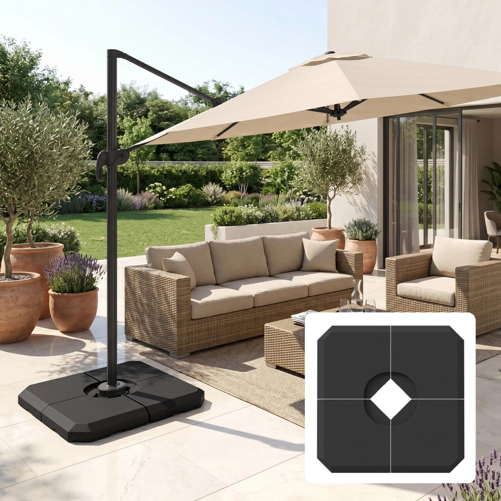 Base per Ombrellone a Croce Riempibile ¨C zephmum ¨C 4 Pezzi, Nero, 100x100cm