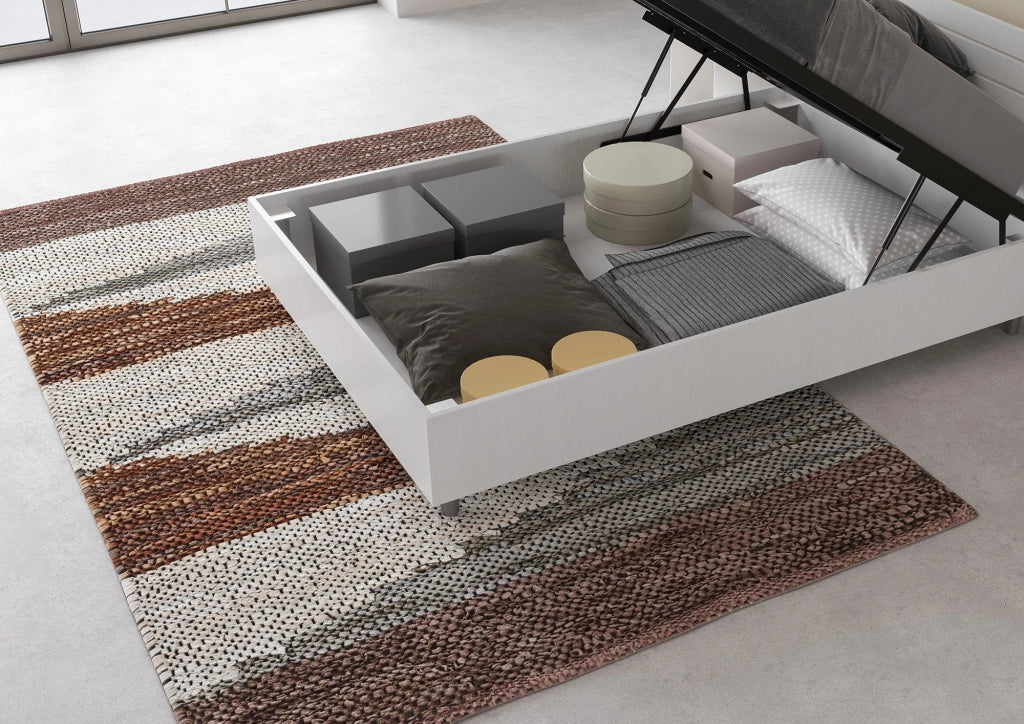 Letto 1 Piazza E Mezzo 120x190 cm con Rete e Contenitore Testata Inclinata in Nobilitato Demas Bianco Frassino