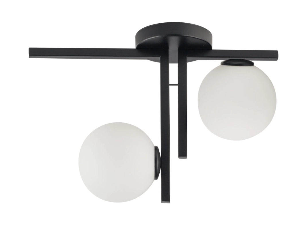 Plafoniera nera Andy 2 globi bianchi vetro G9 Sigma