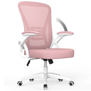 Poltrona Ufficio Ergonomica con Rotelle - RATTANTREE - Braccioli Ribaltabili 90¡ã + Schienale Reclinabile 90¡ã-105¡ã - Rete Mesh Traspirante - Rosa