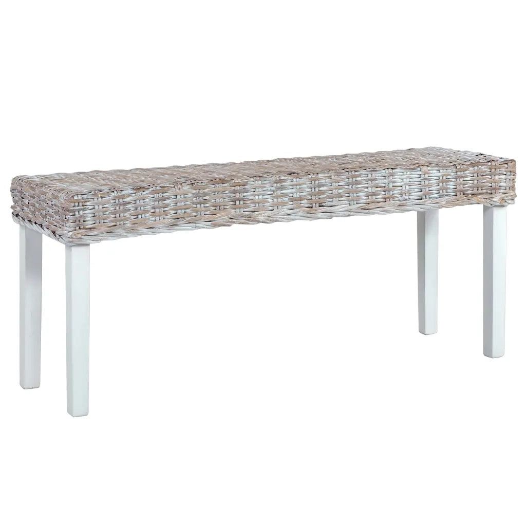Panca 110 cm Bianca in Rattan Naturale Kubu e Massello di Mango